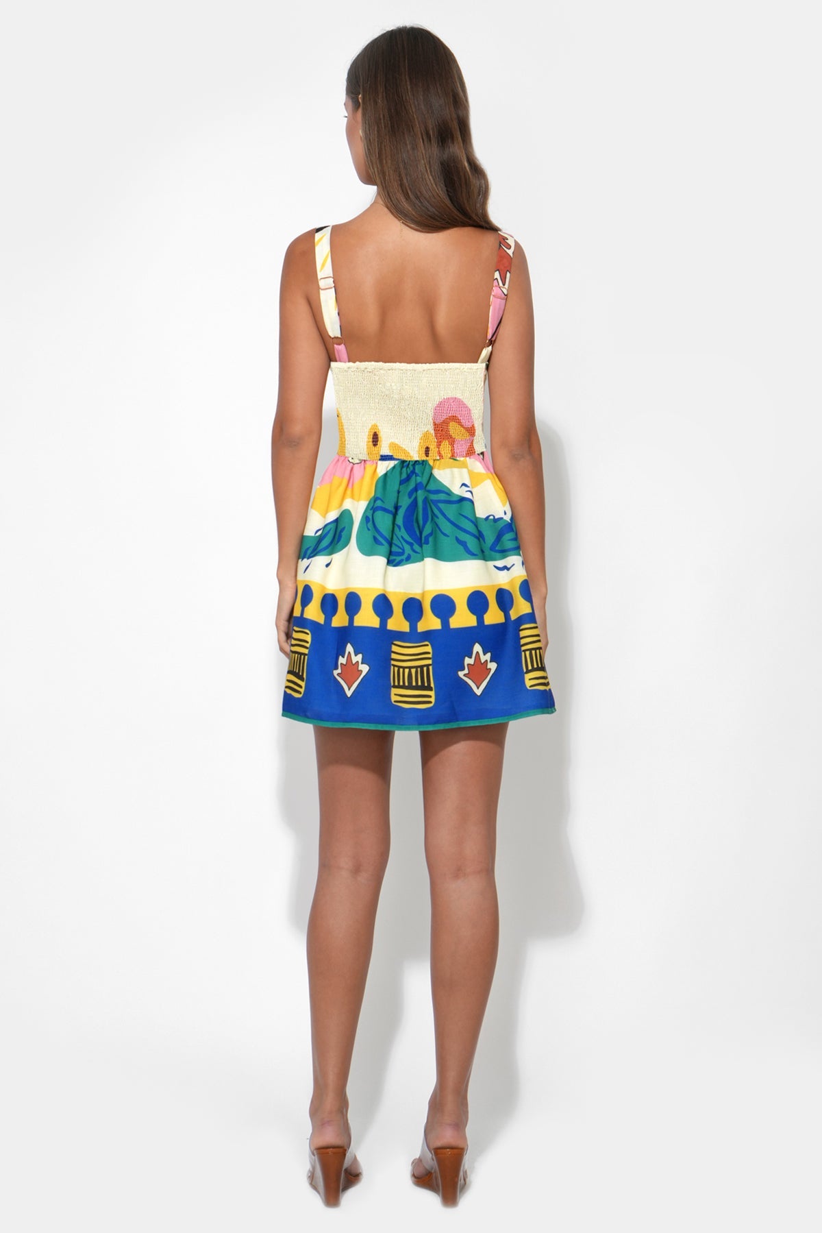 Reese Printed Mini Dress in Yellow/Blue