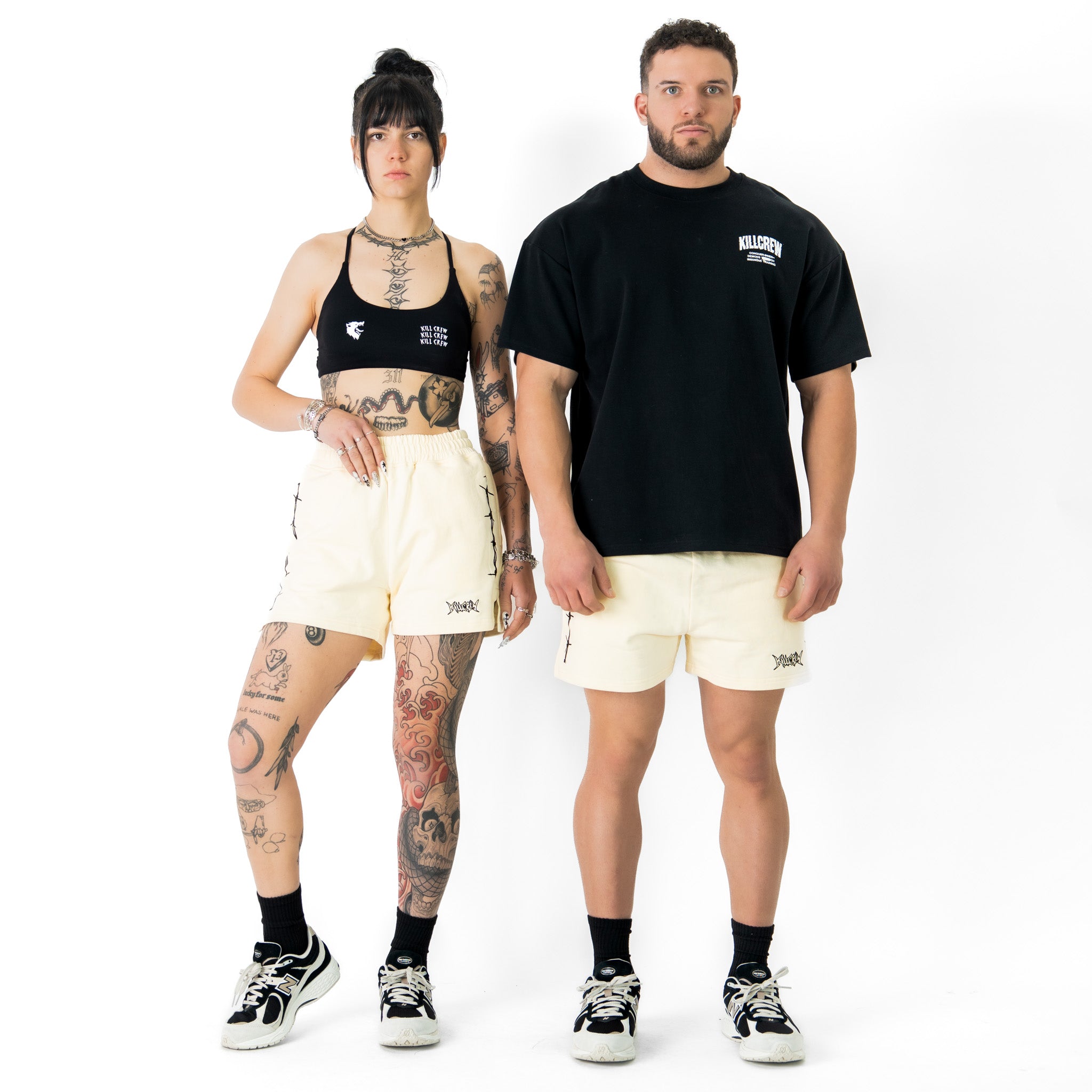 COTTON SHORTS (MID THIGH CUT) BARBWIRE - CREAM / BLACK