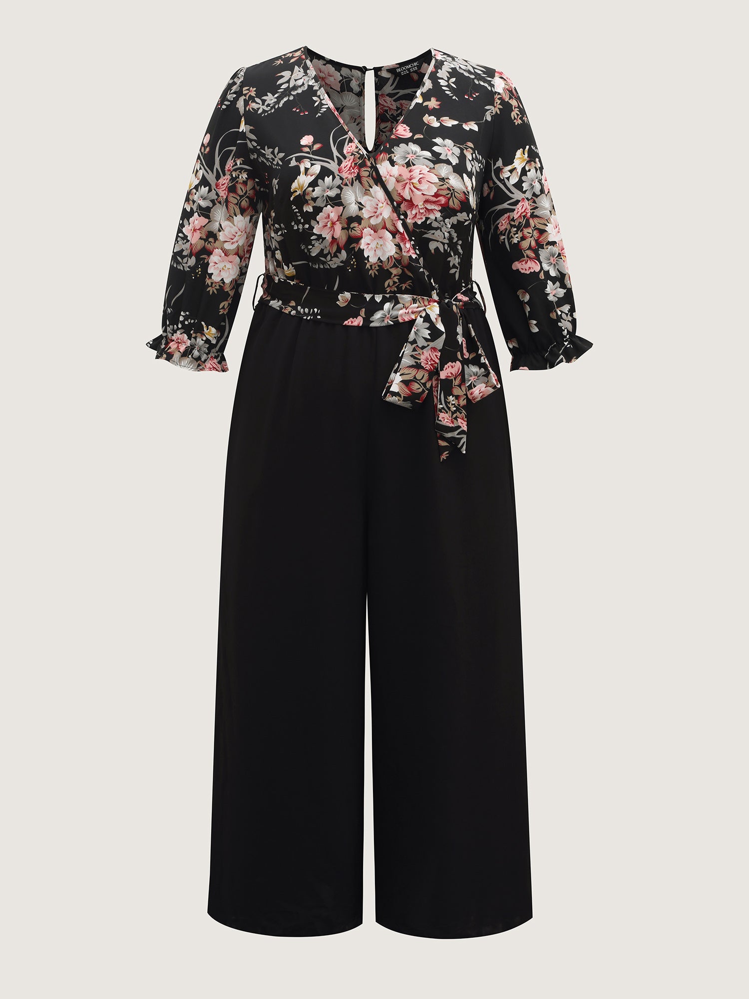Floral Contrast Belted Wide-Leg Jumpsuit