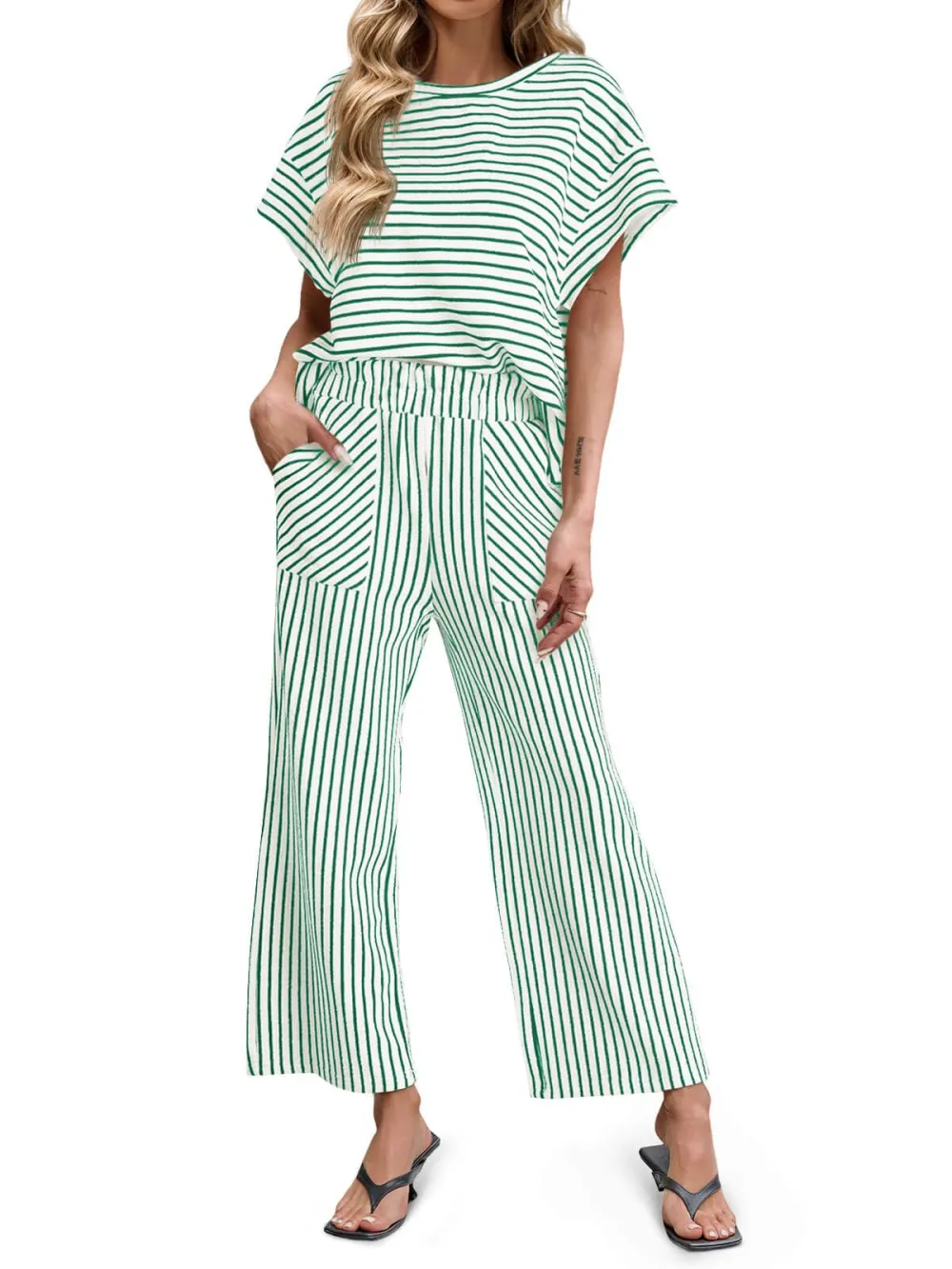 Women's Striped 2 Piece Lounge Set
