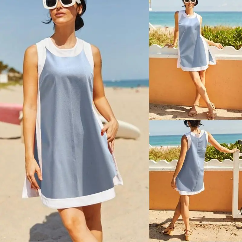 Women's Casual Two Piece Sets Color Block Crewneck Matching Shorts