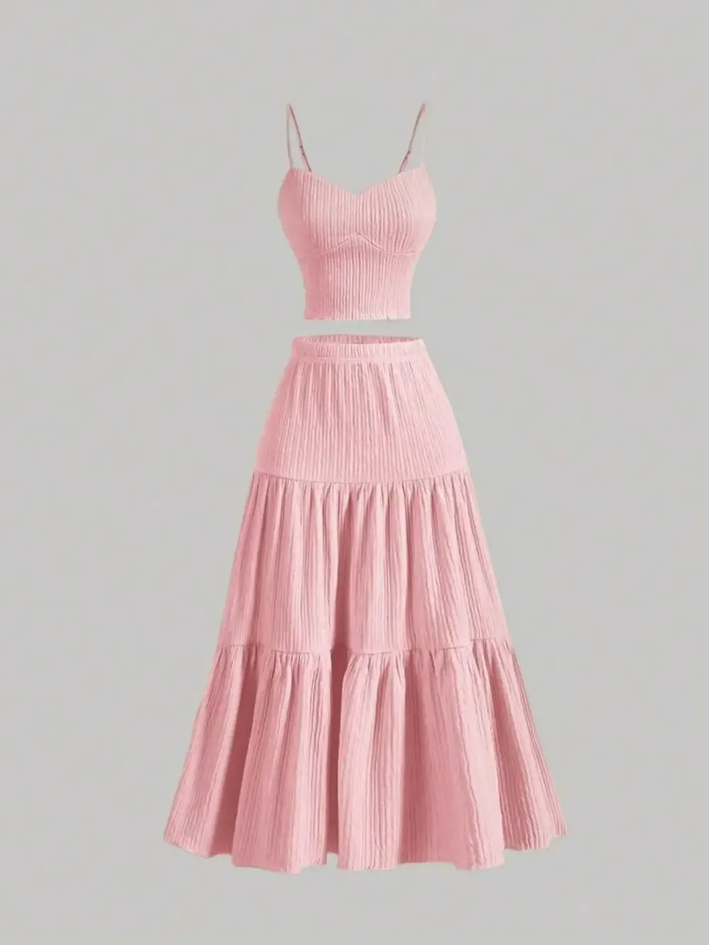 Women's Solid Crop Cami Top & A-line Skirt Two-piece Set, Casual Fashion Cozy Two Piece Outfits for Daily Outdoor Wear