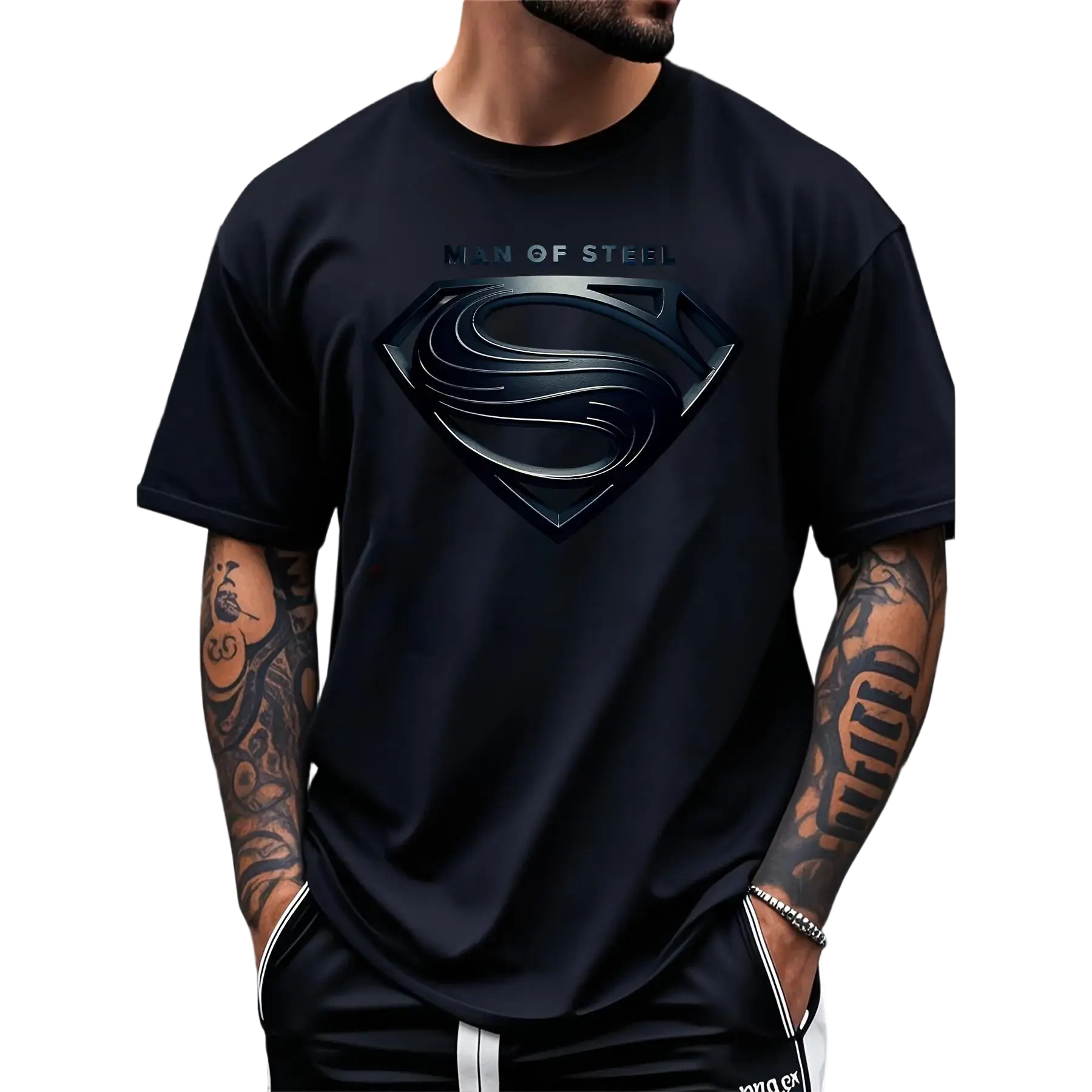 Justice League Men'S Plus Size Casual Crew Neck T-Shirt Man of Steel Graphic Print Short Sleeve Ideal for Spring/Summer Everyday Tshirt | Playful Text Design | Comfortable Fit SIZE Plus Size S-5XL