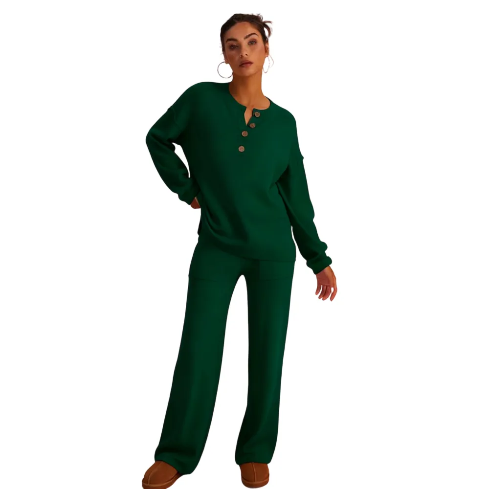 Women's Cozy Waffle Knit Loungewear Set
