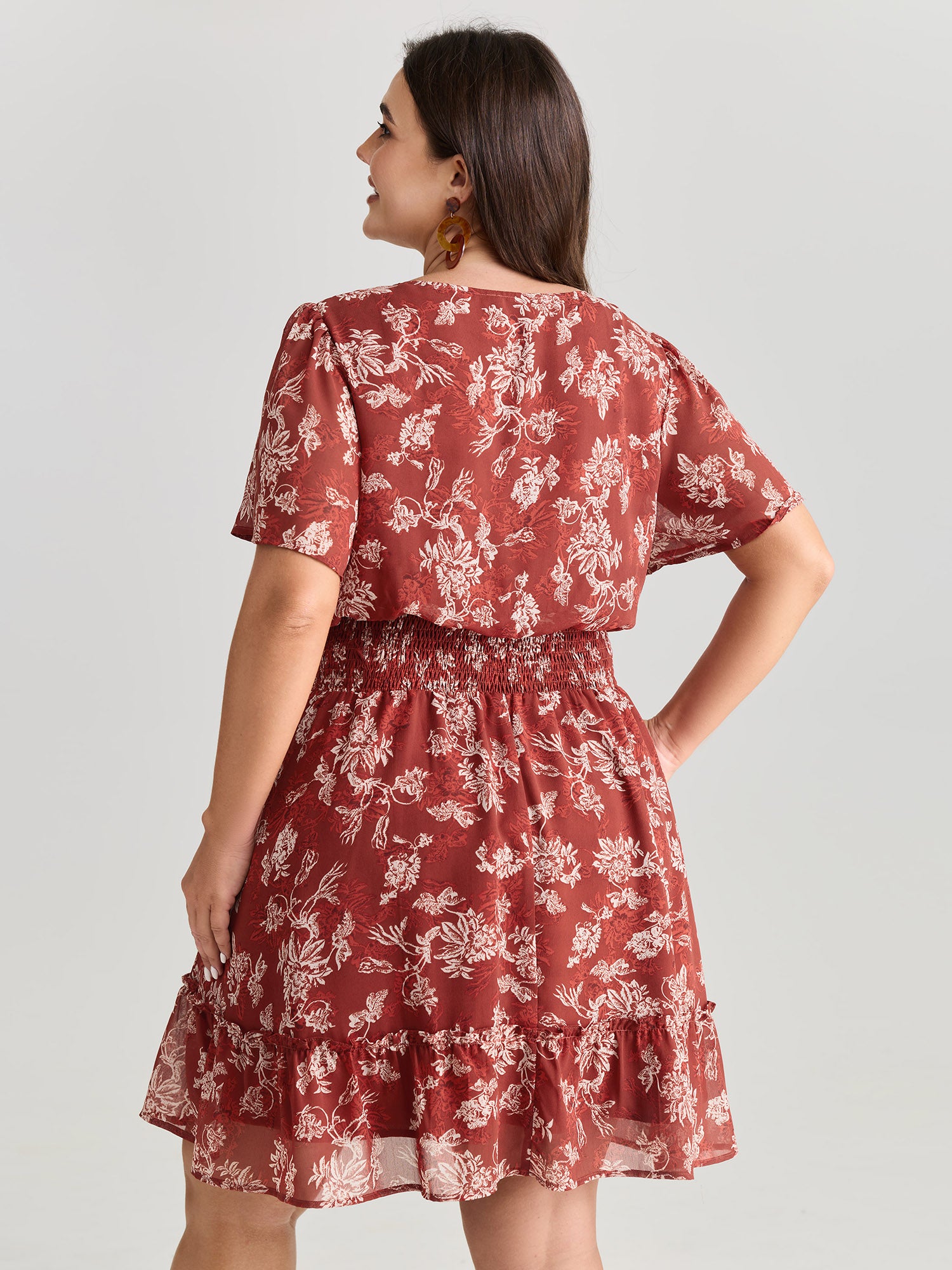 Floral Print Shirred Waist Mini Dress