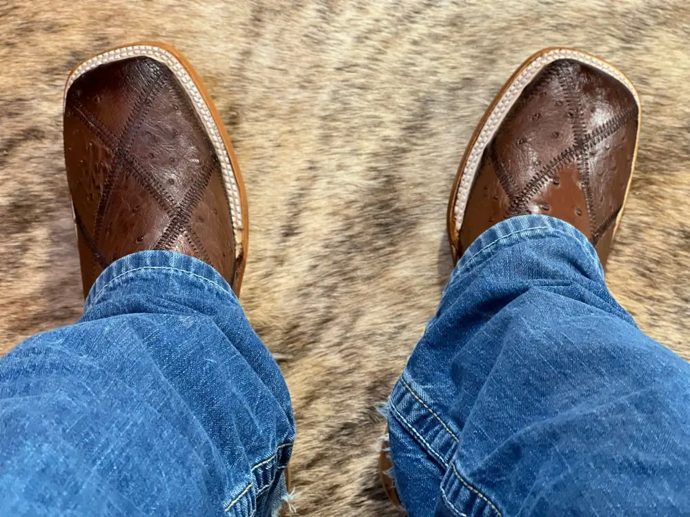 Men’s Genuine Patchwork Brown Ostrich with Red Shaft