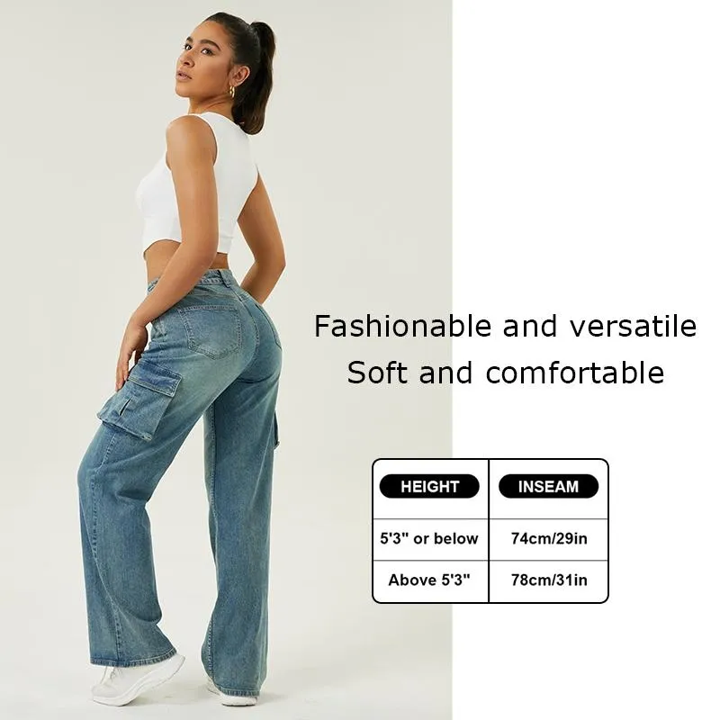 Women High Waisted Cargo Jean