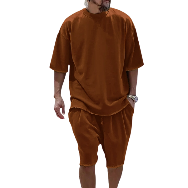 🔥🔥Men’s Cotton Relaxed Fit Sweat Set – Casual T-Shirt & Shorts Lounge Outfit
