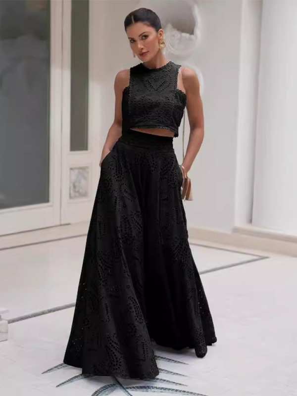 Sleeveless Elegant Lace Two-Piece Maxi Skirt Set
