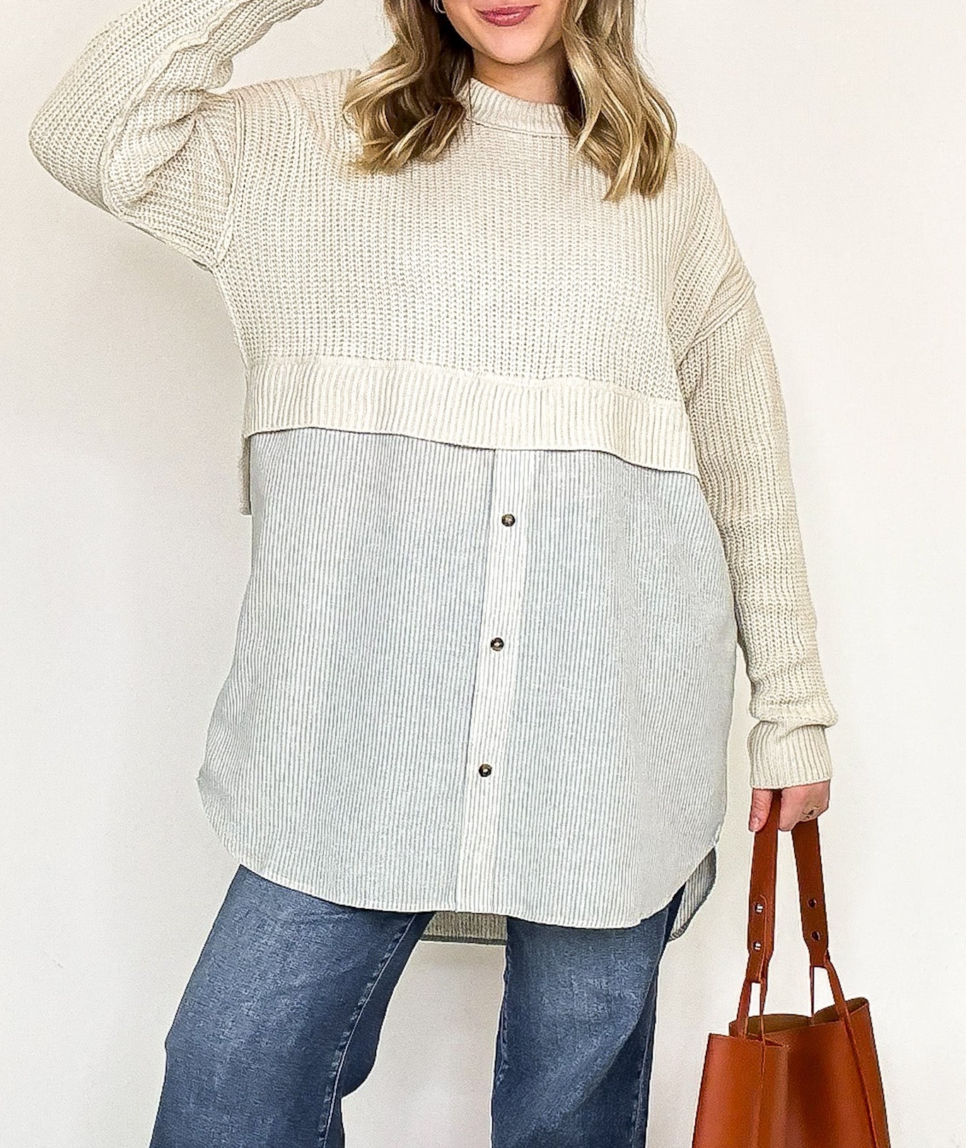 Split Seconds Knit and Button Down Top