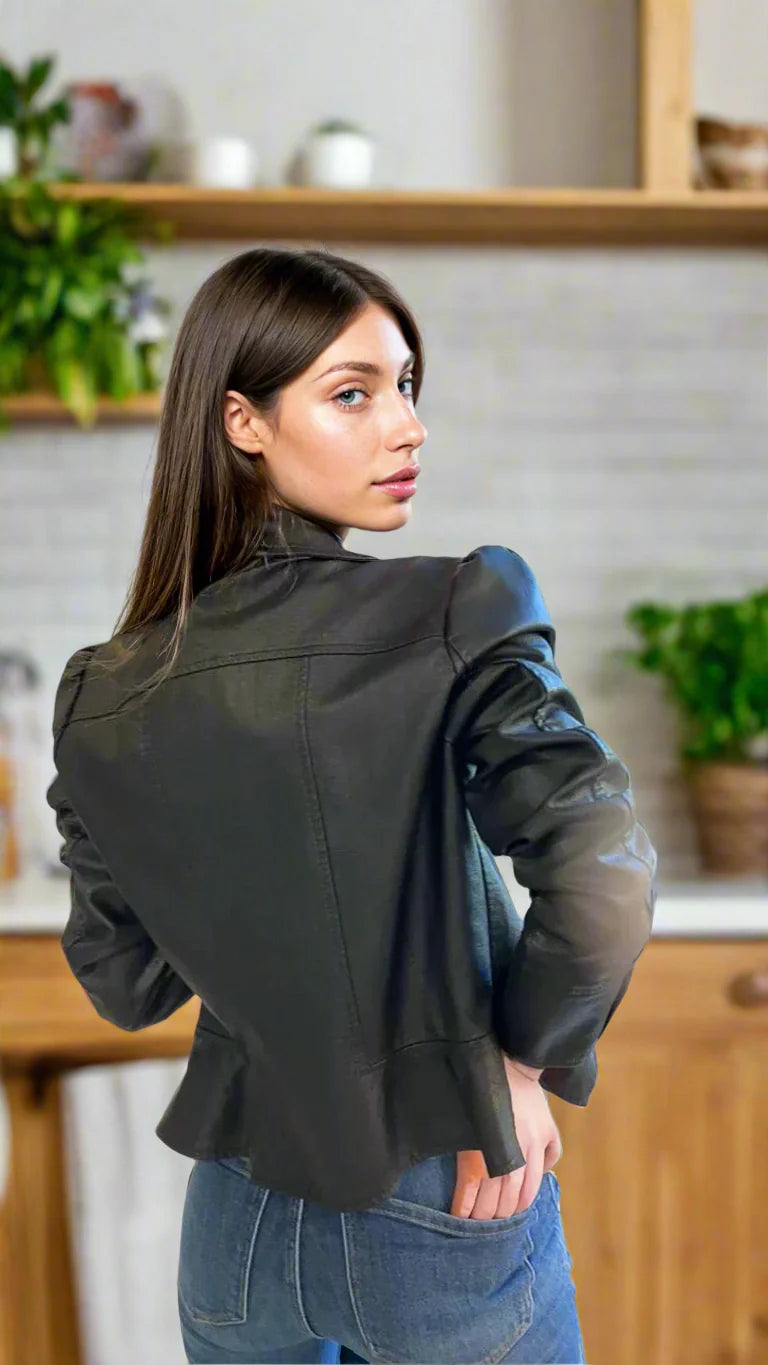 Vegan Leather Peplum Jacket
