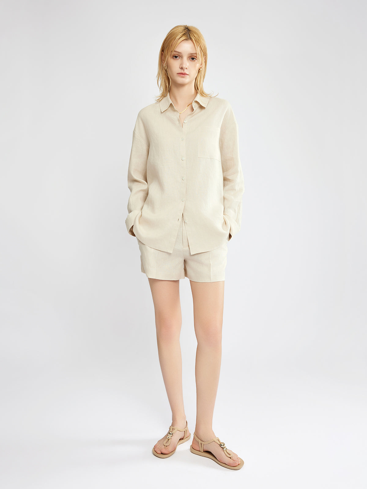 ASOBIO 100% Linen Button-Up Shirt