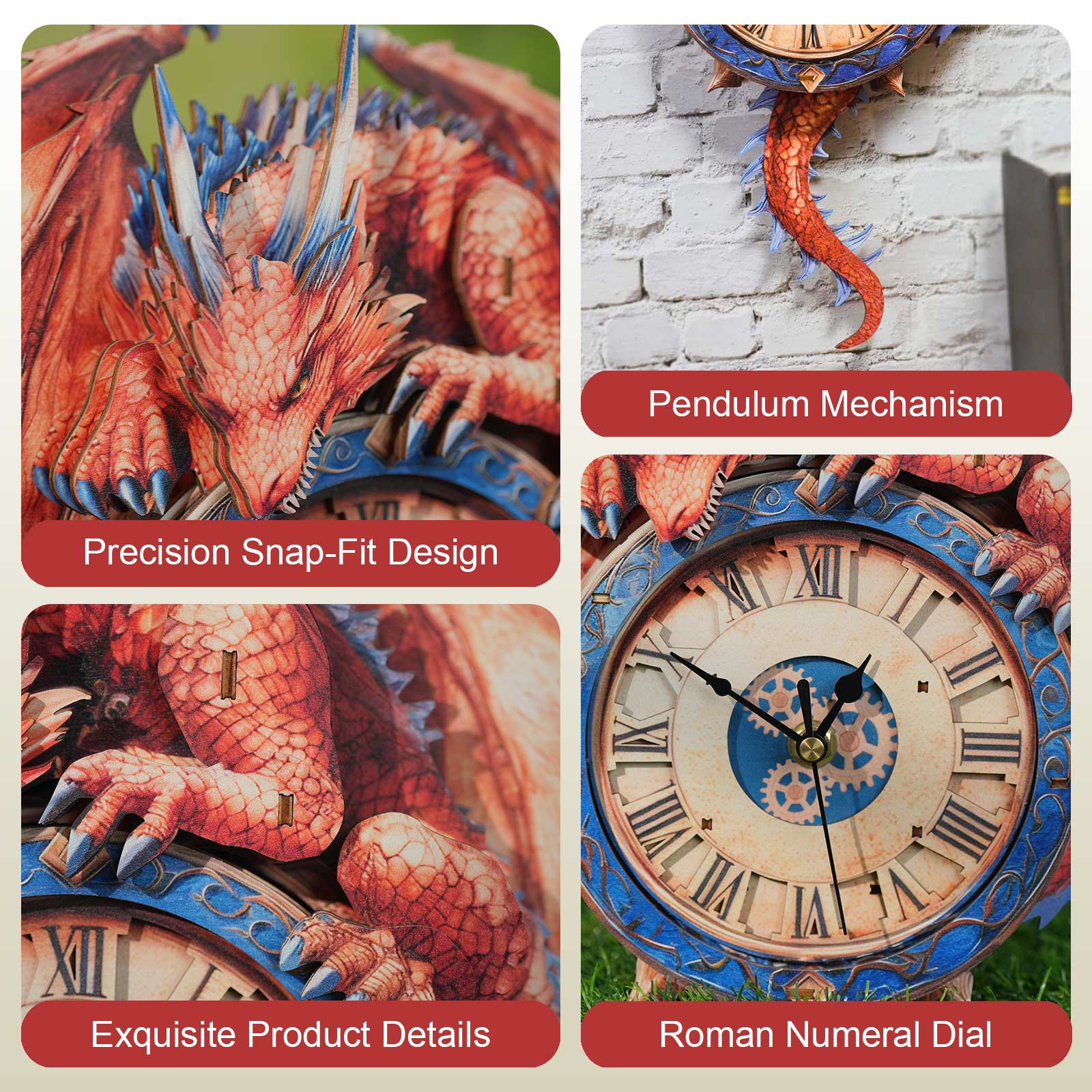 Flame Dragonâ€“ DIY Wooden Clock, 3D Puzzle Craft Kit