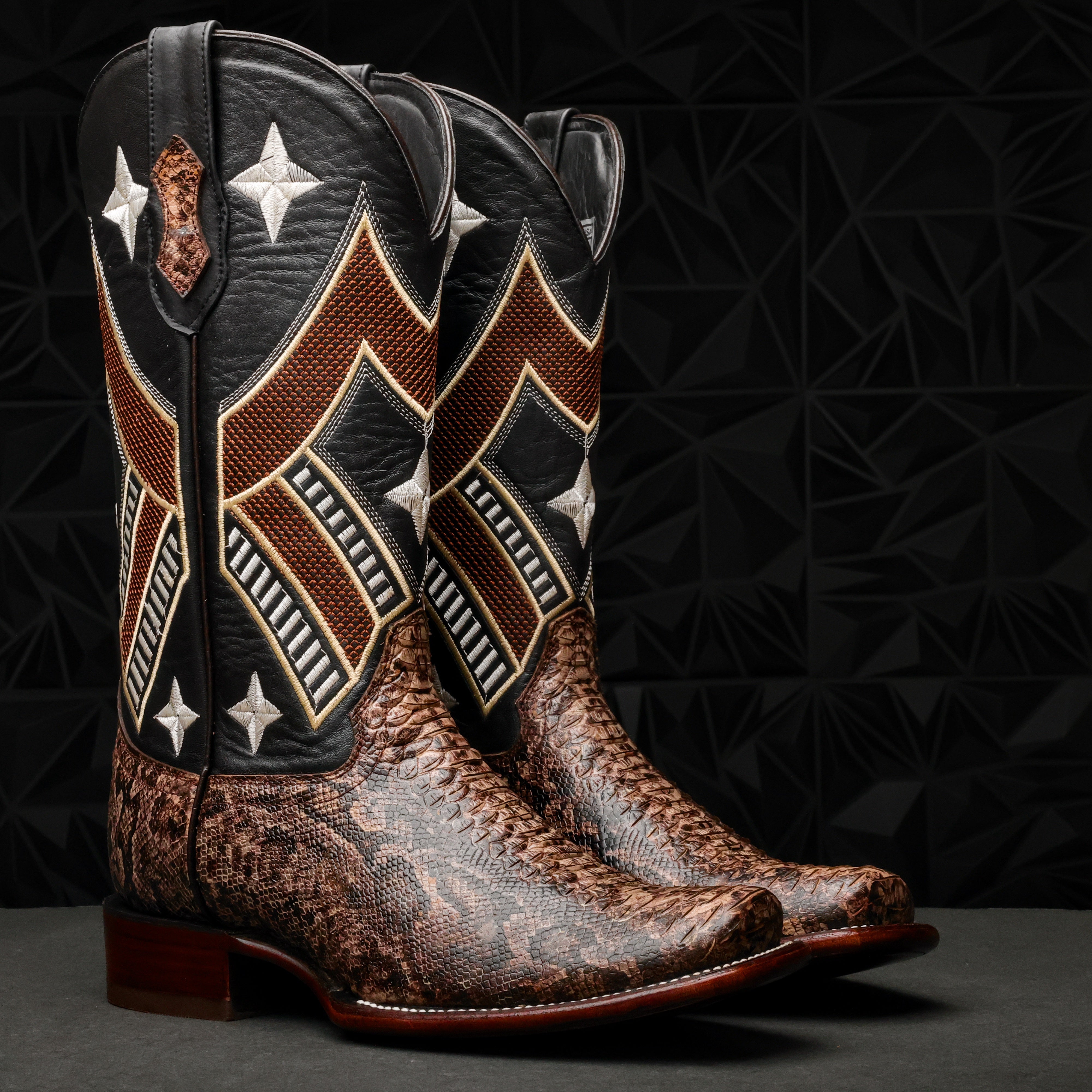 Brown Water Snake Leather Boots - Cutter Toe