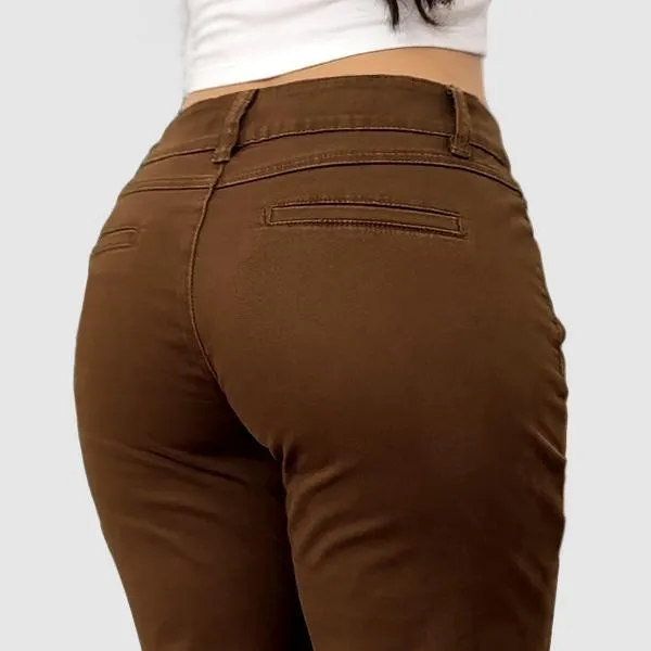 Mid Rise Straight Leg Butt Hugging Pants Women's Stretchy Fabric Multicolor Flattering