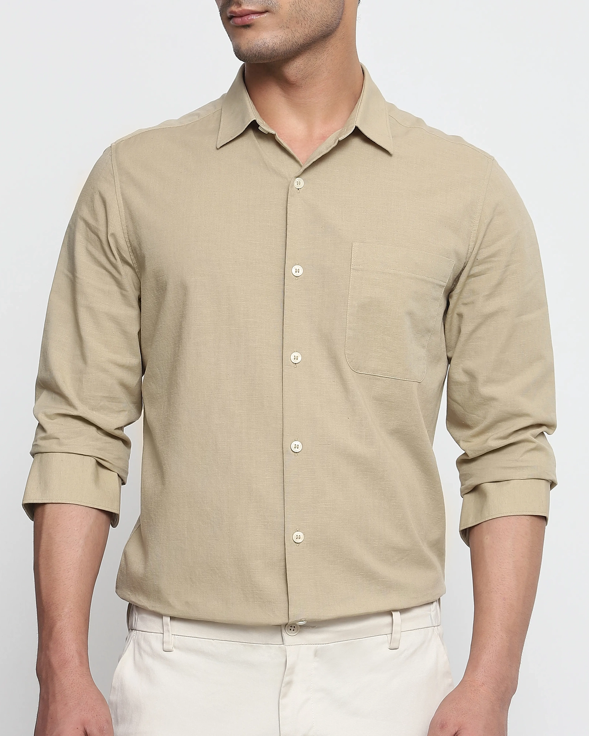 Leisure Simple Daily Slim-Fit Breathable Beige Shirt