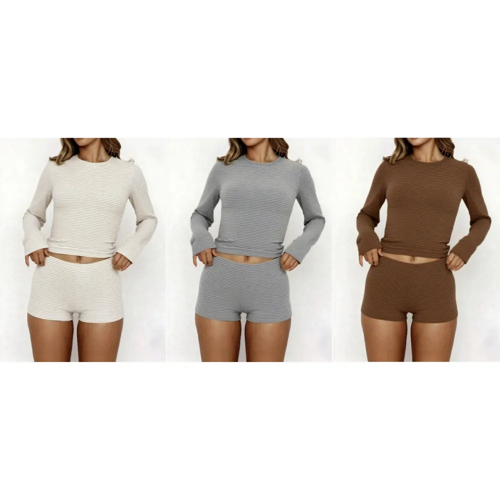 2 Piece Set Women's Casual Striped Shirt + Hot Pants