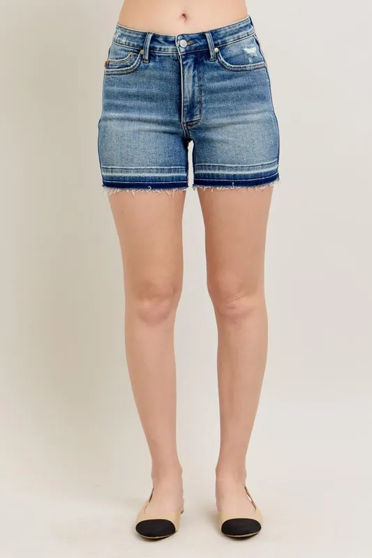 Tummy Control Vintage Wash Release Hem Shorts
