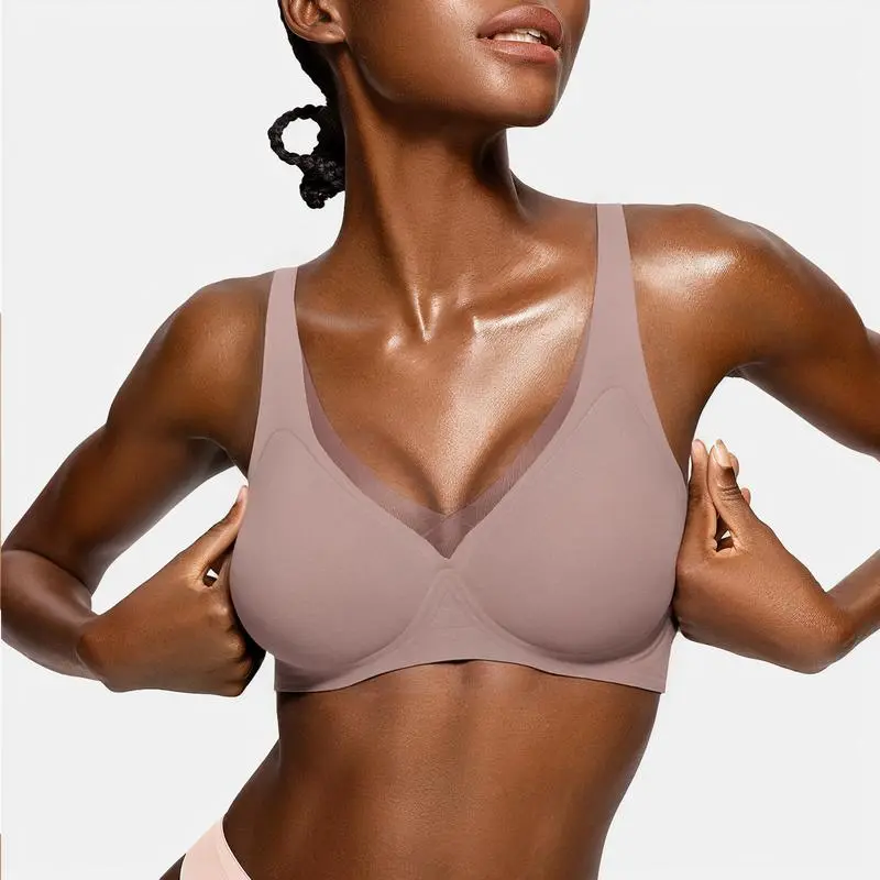 Womens Comfortable Wireless Bras Push Up Bralettes Seamless Tshirts Bras Deep V