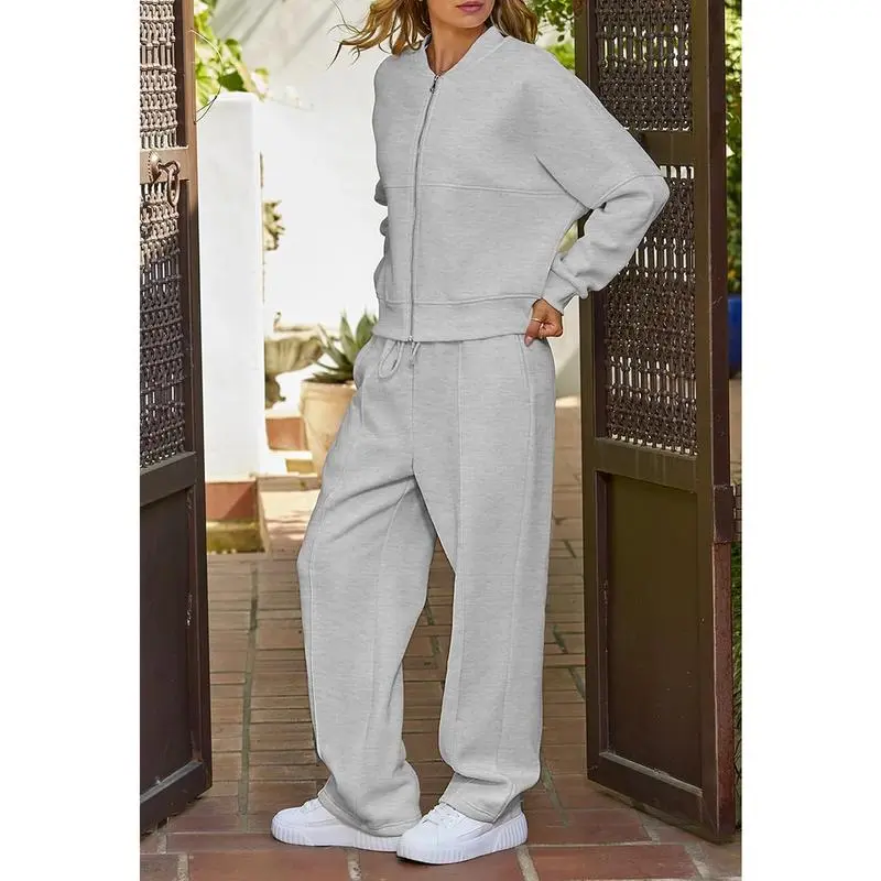 Women’s 2-Piece Set – Zip Up Jacket & Elastic Waist Pants