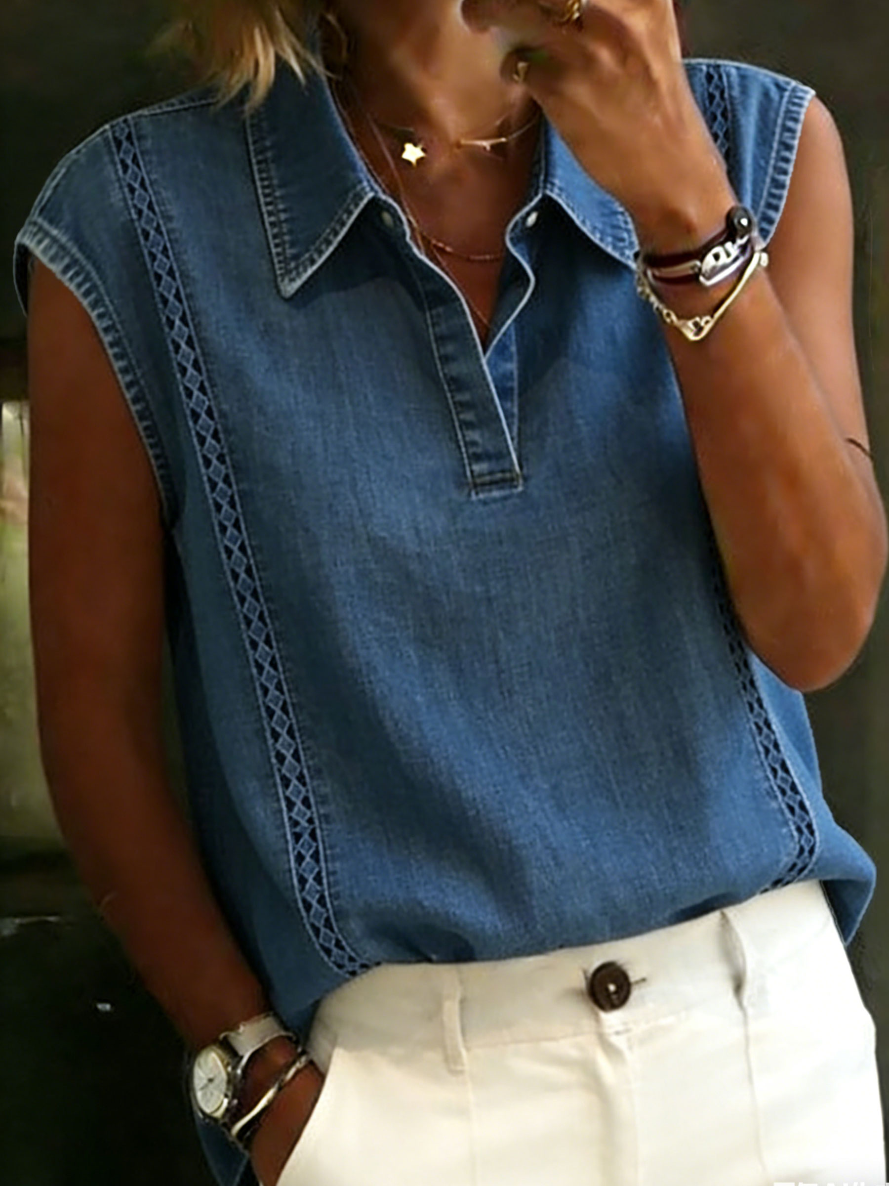 Women's Solid Color Casual Cotton Denim Shirt