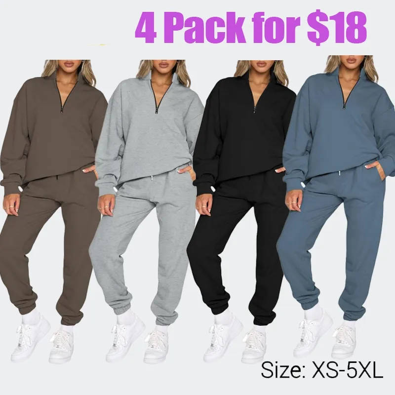 Women 2 Piece Outfits Sweatsuit Oversized Half Zip Pullover Long Sleeve Sweatshirt Jogger Pants Set with Pockets Outdoorfun