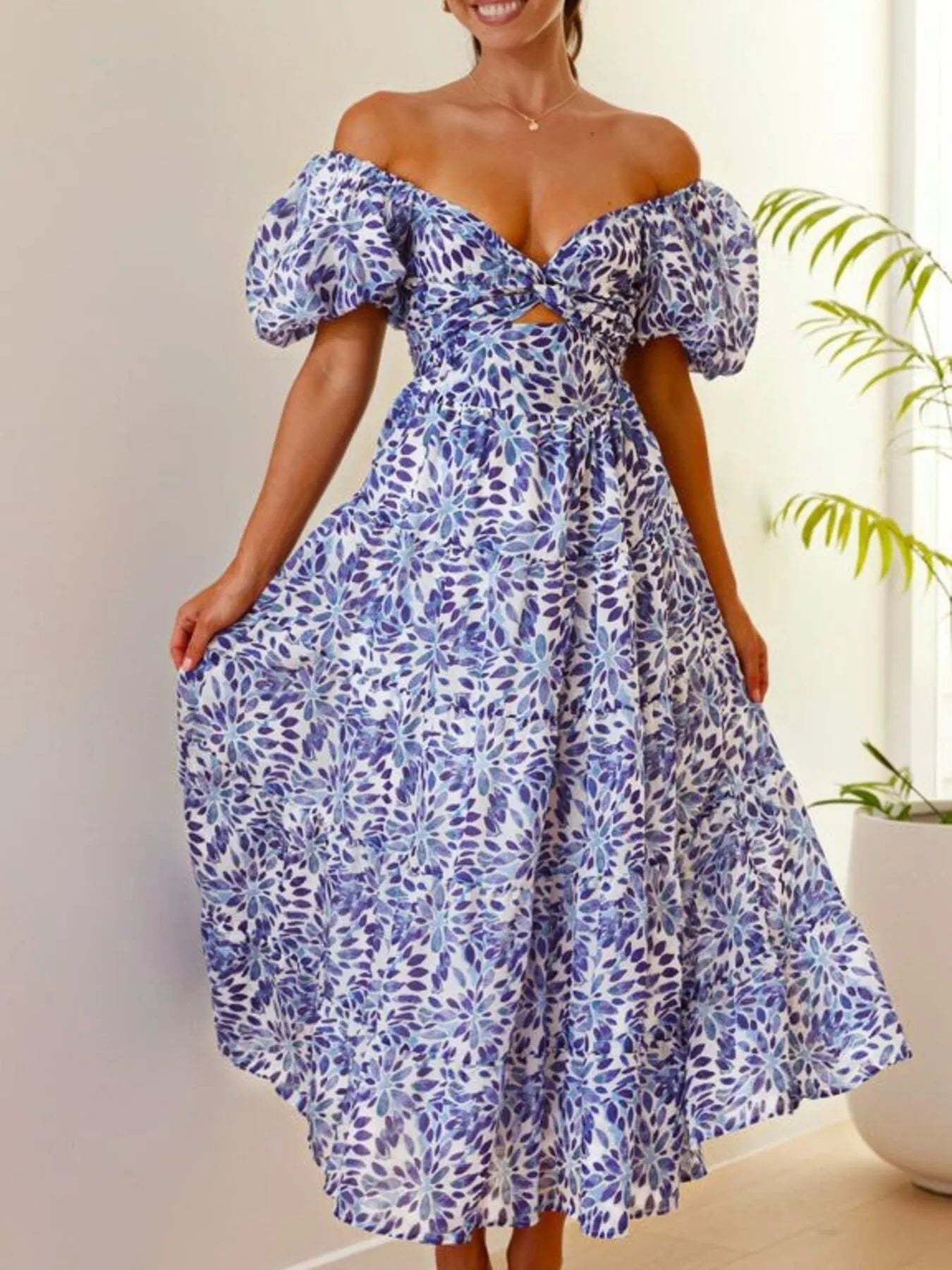 Off-Shoulder Floral Tiered Dress with Ruffle Details