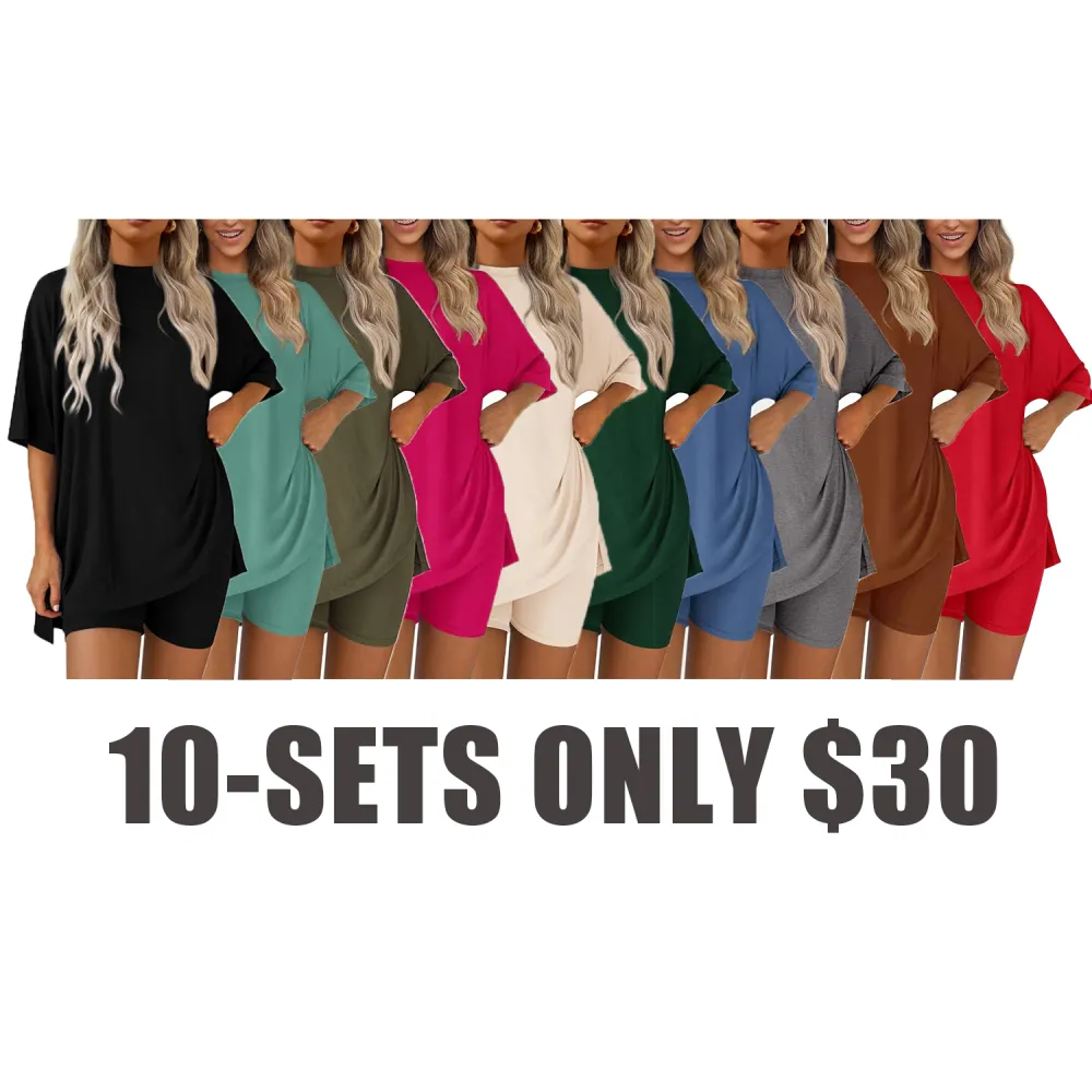 Women's Summer 2-Piece Set - Oversized Shirt & Biker Shorts