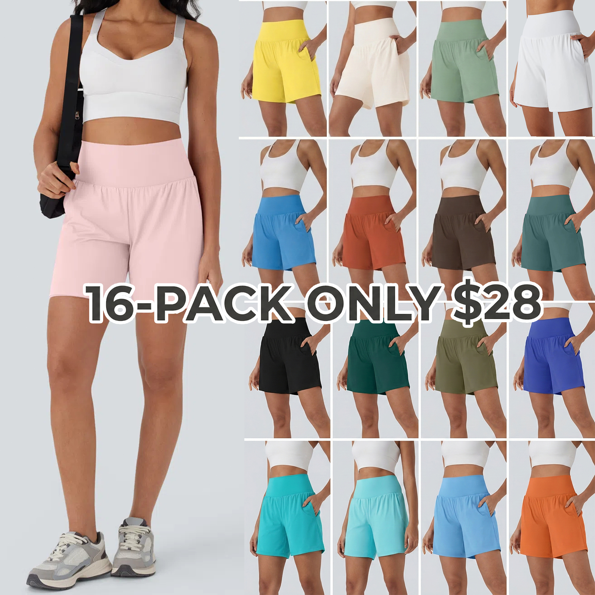Women's 2-Piece Super High Waisted Back Pocket & Side Hidden Pocket 2-in-1 Yoga Shorts Set