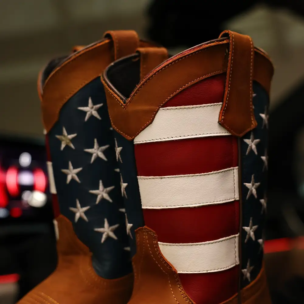 Honey USA Flag Leather Work Boots - Composite Toe