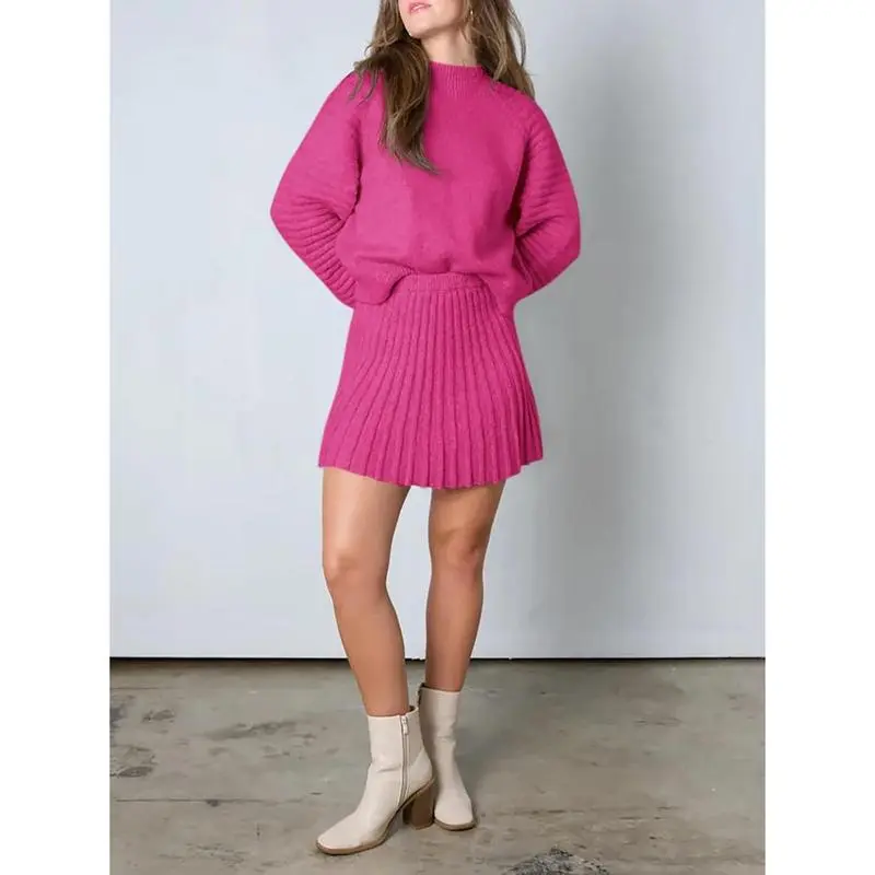 Women’s Ribbed Mock Neck Sweater & Mini Skirt Set