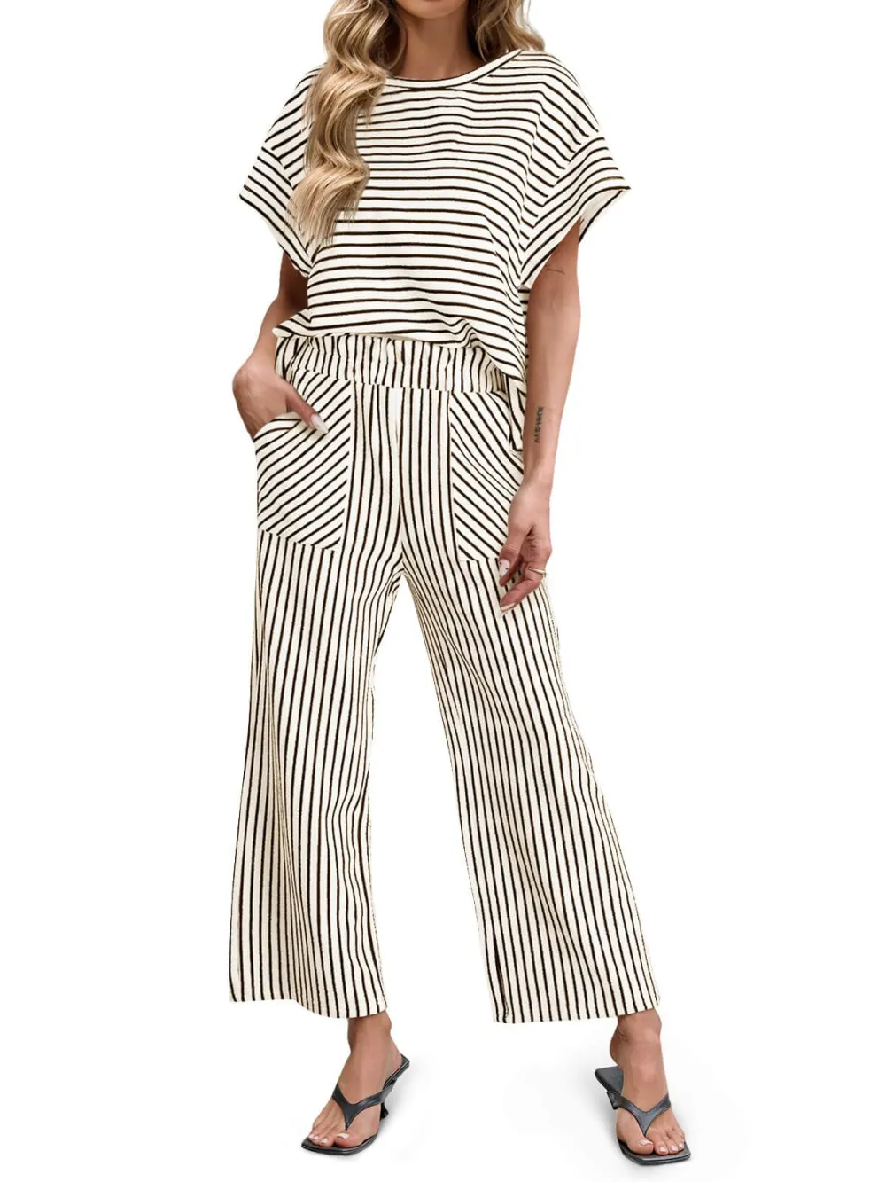 🔥10-PACK (Contain all color)🔥Women's Striped 2 Piece Lounge Set