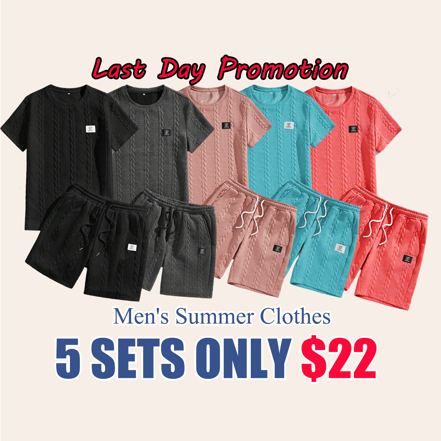 ⭐Men’s Casual T-Shirt & Drawstring Shorts Set (Regular Fit)