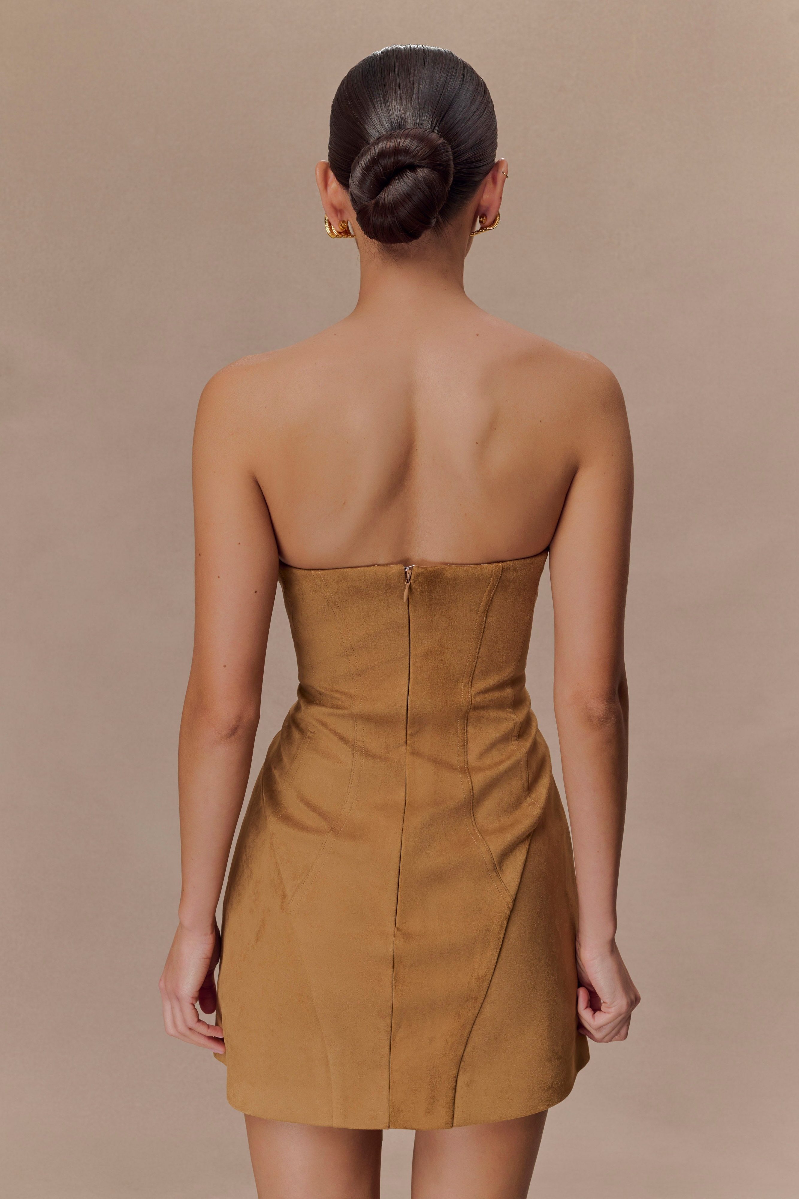 Camel Faux Suede Mini Dress