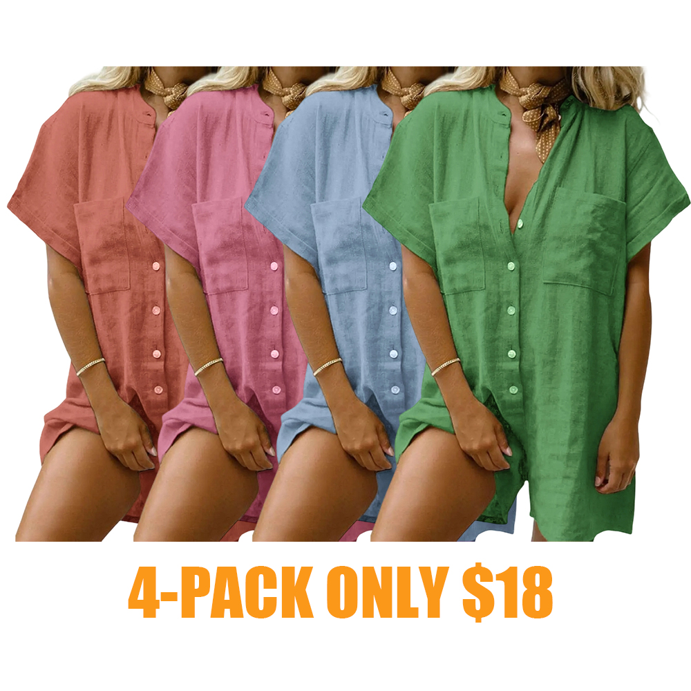 Women Summer Shorts Romper Button Down Wide Leg Cotton Linen Shortalls Jumpsuit