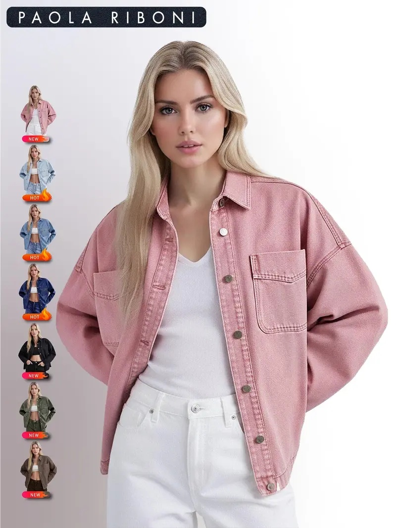 Women's Plain Drop Shoulder Denim Jacket, Casual Outerwear With Pockets For All Seasons