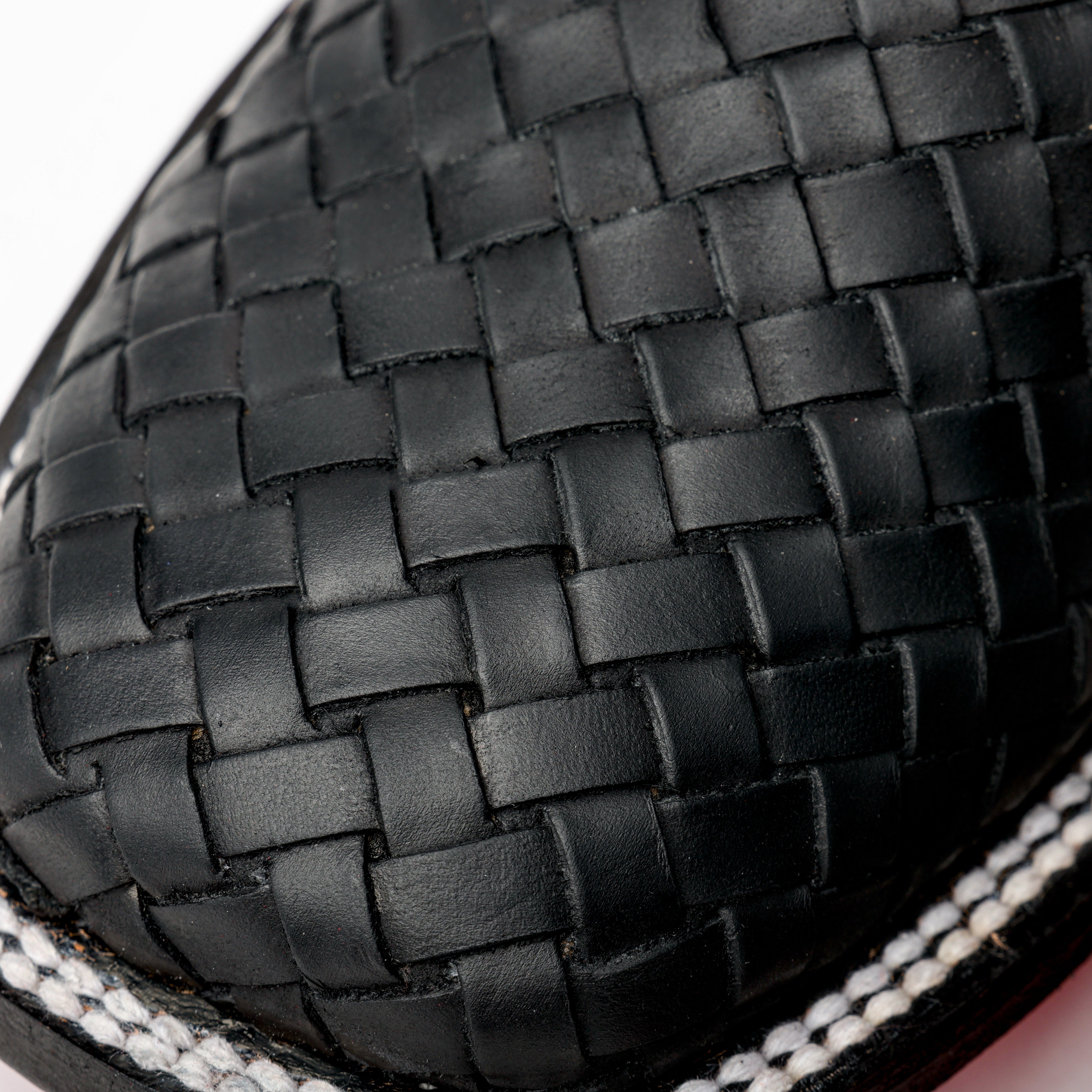 Black Basketweave Leather Boots - Square Toe