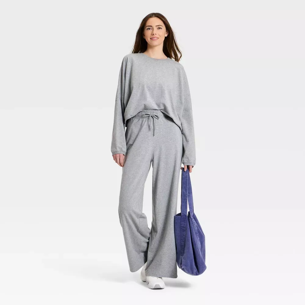 Women’s Washed Jersey Long Sleeve Top & Wide Leg Pants Set