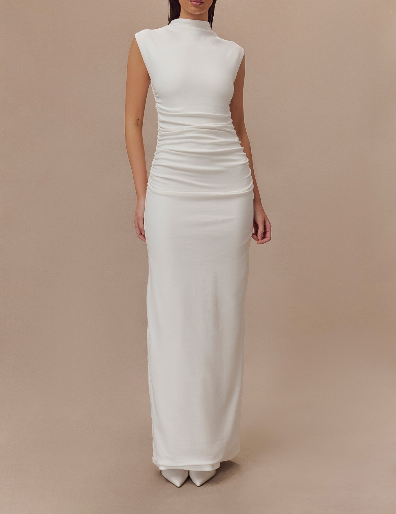 White High Neck Sleeveless Maxi Dress