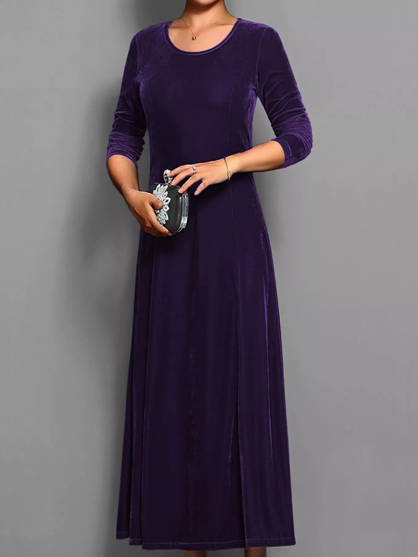 Velvet Long Sleeve A-Line Dress
