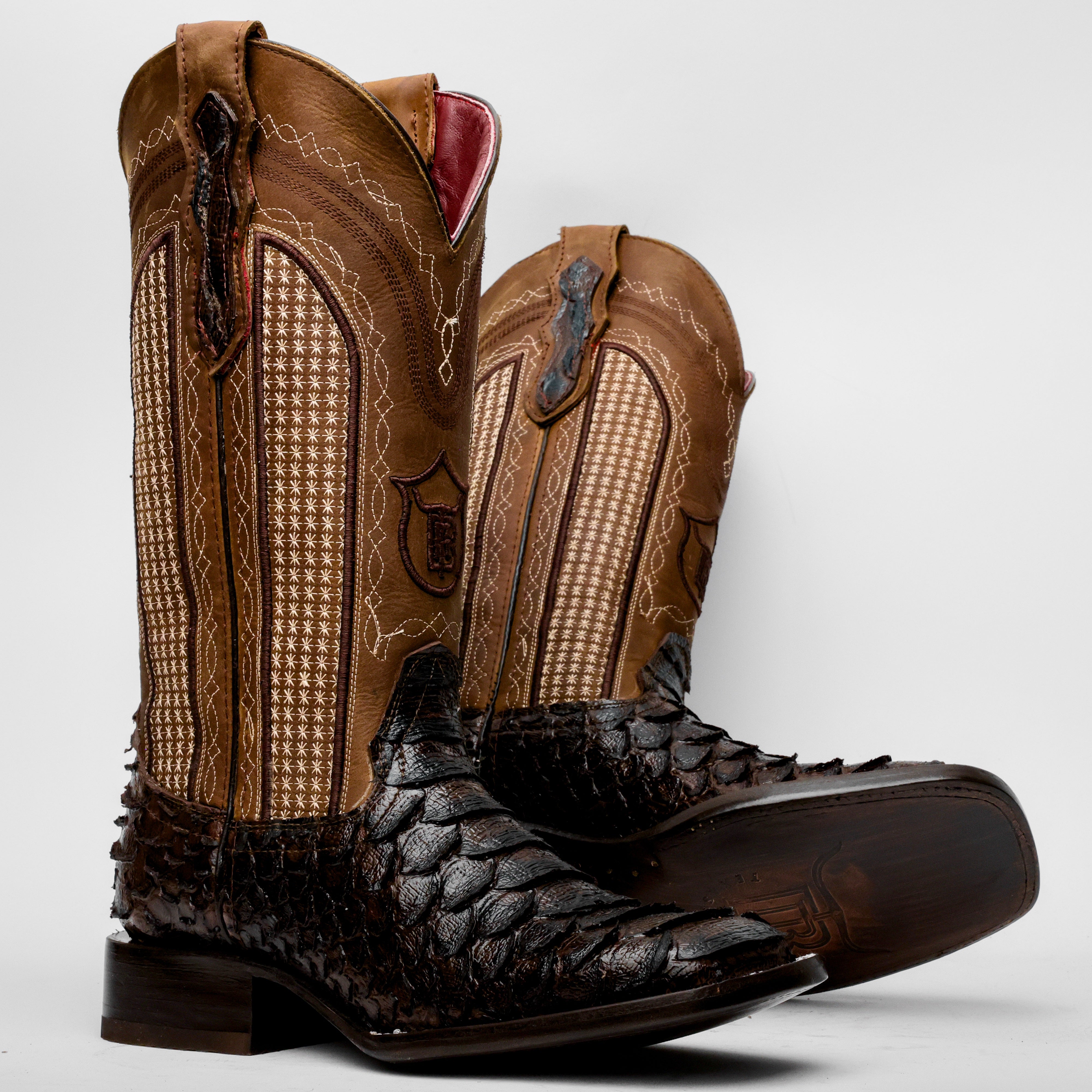 Brown Jumbo Python Leather Boots - Square Toe