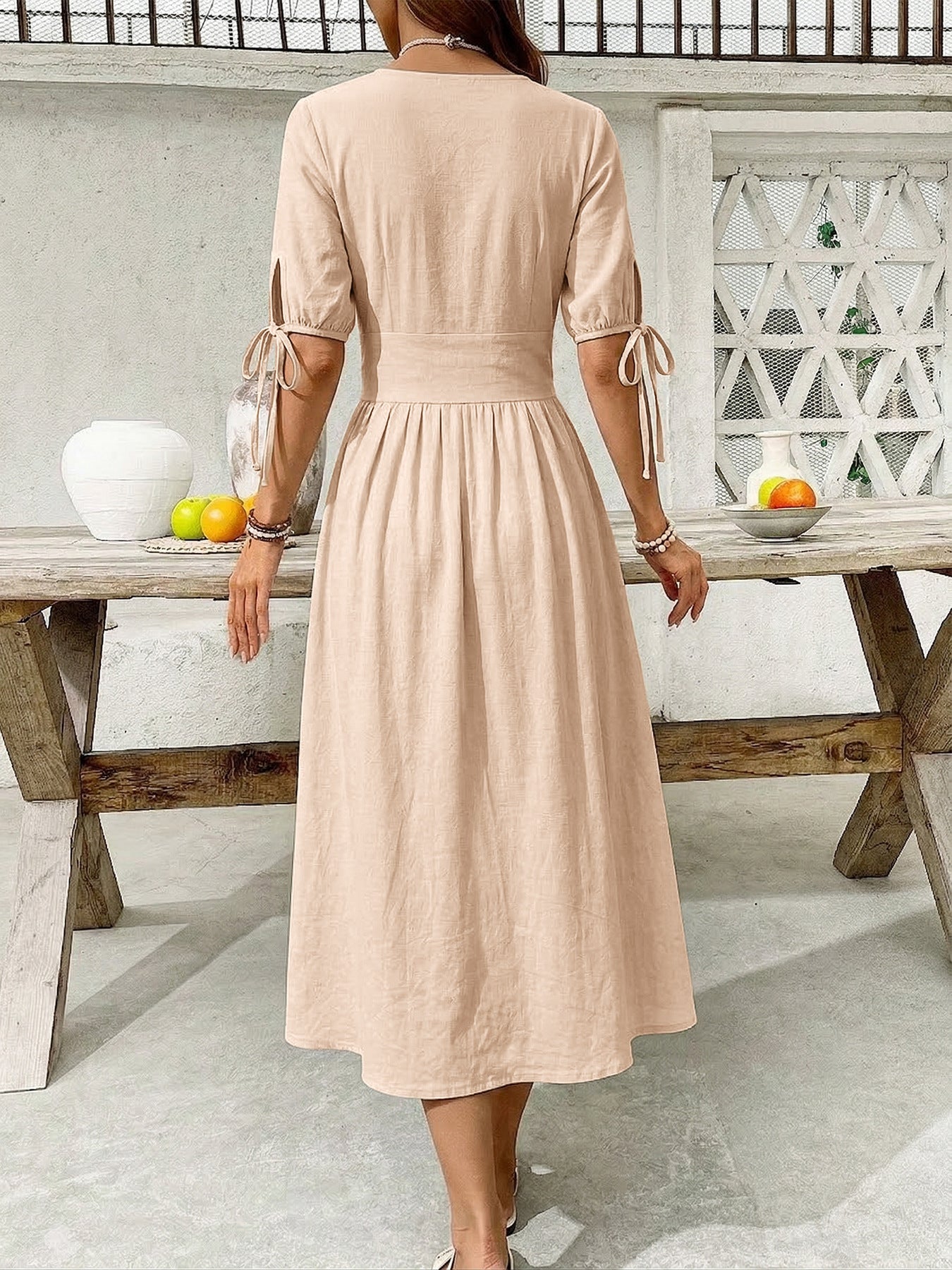 Button-Down Short Sleeve Midi Dress