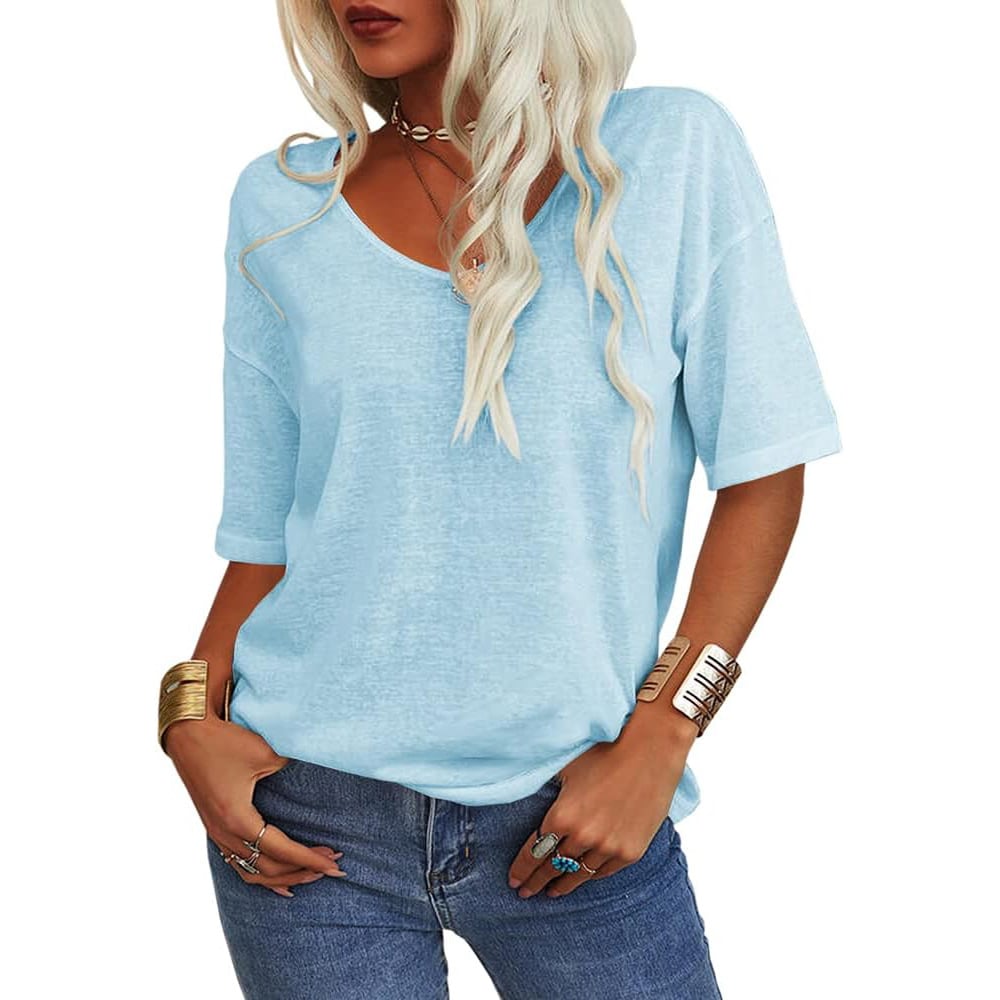 🔥Last Day Promotion!🌺Women's Solid Color V-Neck T-shirt