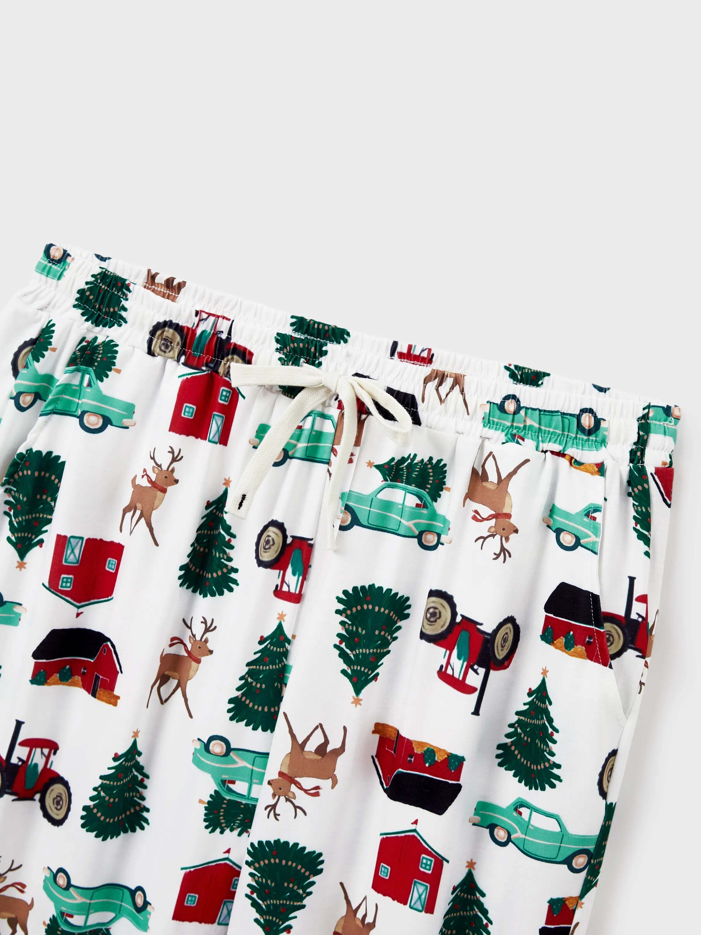 Christmas Matching Family Pajamas Set Reindeer and Car Print PJS with Christmas Socks Red