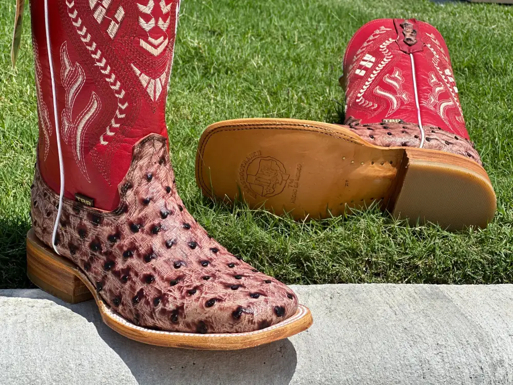 Mens Orix Ostrich Leather Boots With Red Shaft