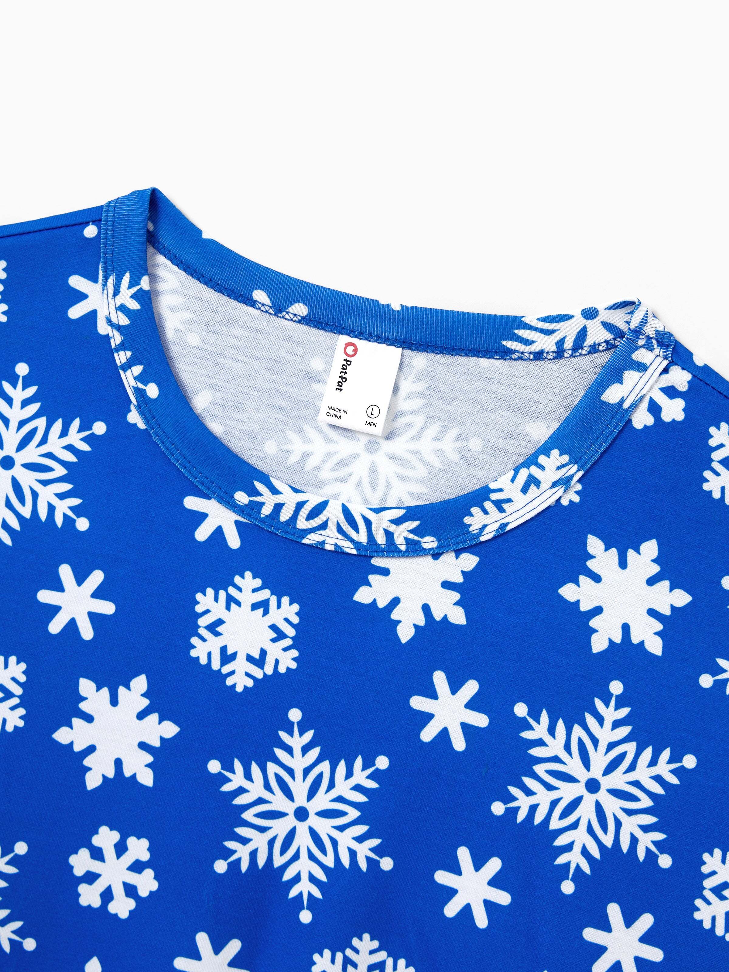 Christmas Matching Family Pajamas Set Snowflake Print Blue PJS with Christmas Socks Blue