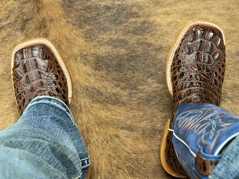 Men’s Brown Crocodile Leather Boots With Blue Shaft