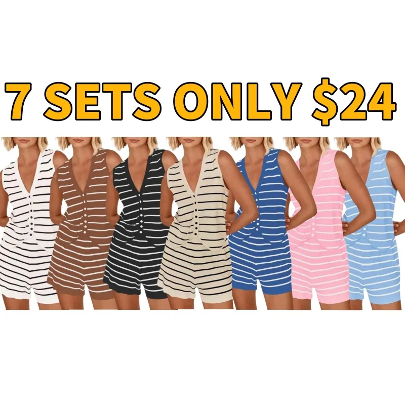Women's 2 Piece Outfits Summer Striped Casual Sets (Under $4 a set!)