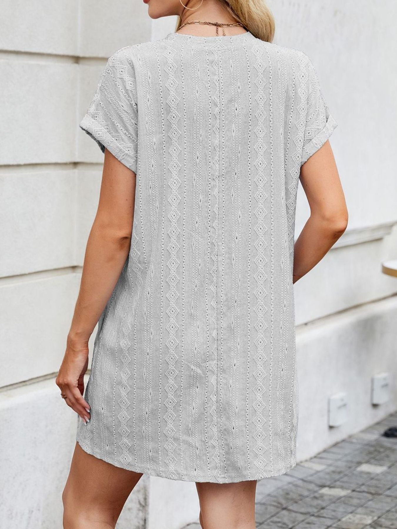 Eyelet Round Neck Casual Mini Dress