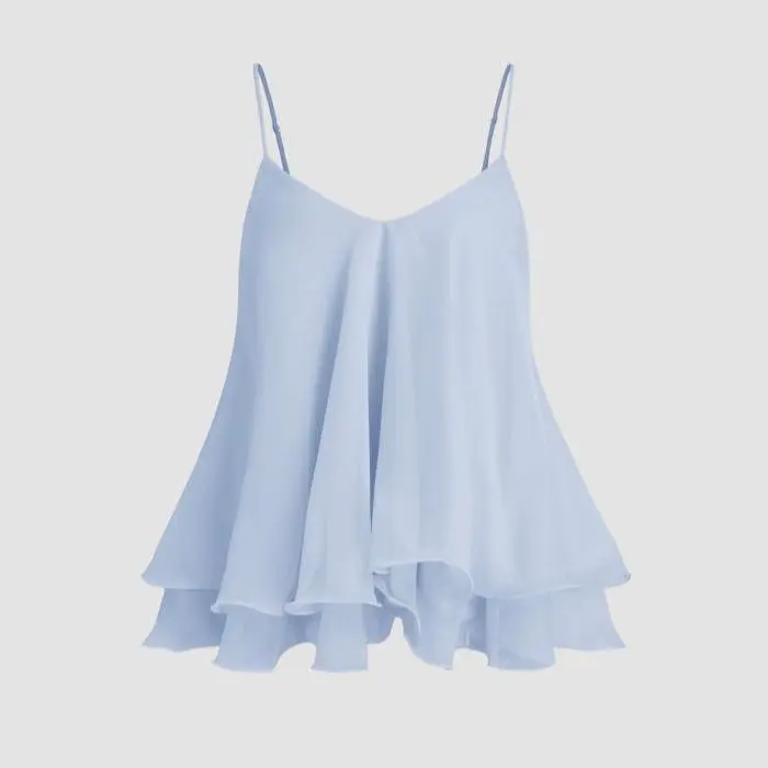 Ruffle Hem Knotted Layered Mesh Cami Top